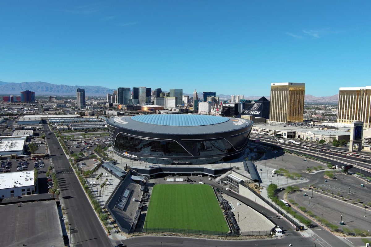 Jul 24, 2025; Las Vegas, NV, USA; A general overall aerial view of Allegiant Stadium and retractable football field. Mandatory Credit: Kirby Lee-Imagn Images